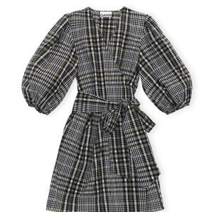 Ganni Checkered Puff Sleeve Dress